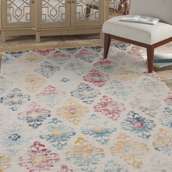 Bungalow Rose Gutierez Performance Ivory/Blue/Red Rug Wayfair